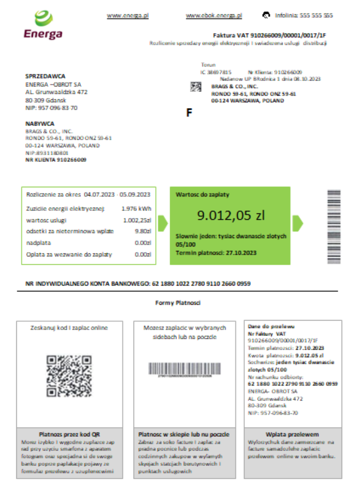 Download Poland Energa utility business bill,  SCR Photoshop template